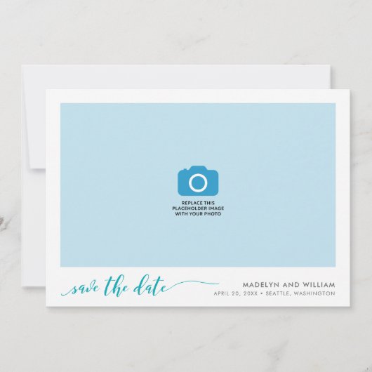 Türkisfarbenes Aquamarines Relax Script Save the D Save The Date (Vorderseite)