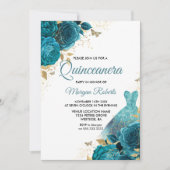 Türkisfarbenes Aquamarines Sparkleider Quinceanera Einladung (Vorderseite)