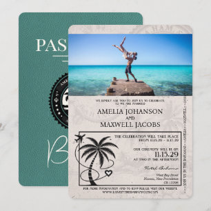 Türkisfarbenes Bahamas Reisepass Hochzeit Einladung