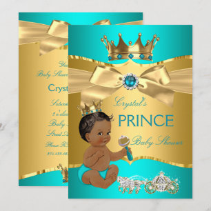Türkisfarbenes Blau Gold Prinz Baby Shower Ethnisc Einladung