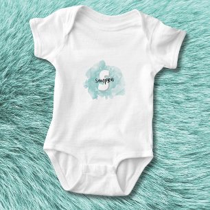 Türkisfarbenes Blau Monogramm Baby Junge Strampler