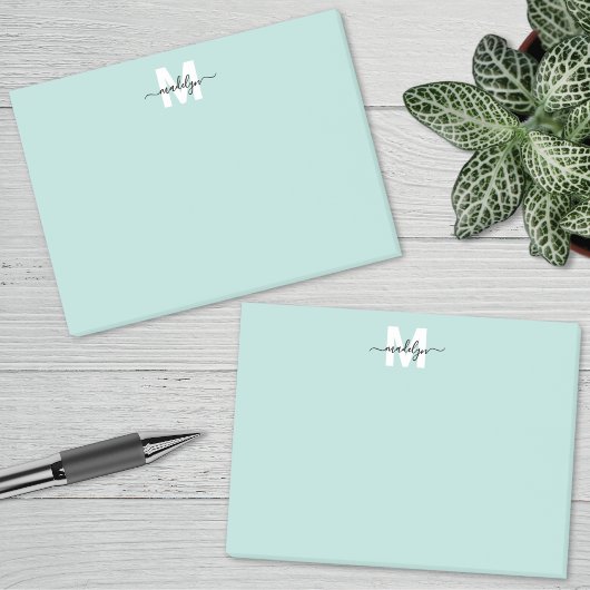 Türkisfarbenes Blau Monogramm Post-it Klebezettel