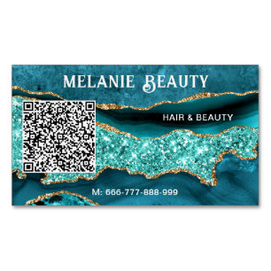 Türkisfarbenes blaues Glitter QR-Code Visitenkarte Magnetische Visitenkarte