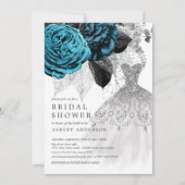Türkisfarbenes Blumenkleid Brautparty Einladung (Vorderseite)