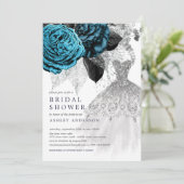 Türkisfarbenes Blumenkleid Brautparty Einladung (Stehend Vorderseite)