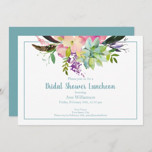 Türkisfarbenes Brautparty Einladung (Vorne/Hinten)