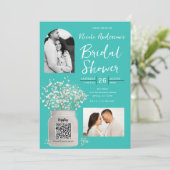 Türkisfarbenes Brautparty Mason Jar & Babys Atem Einladung (Stehend Vorderseite)