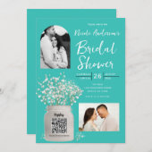 Türkisfarbenes Brautparty Mason Jar & Babys Atem Einladung (Vorne/Hinten)