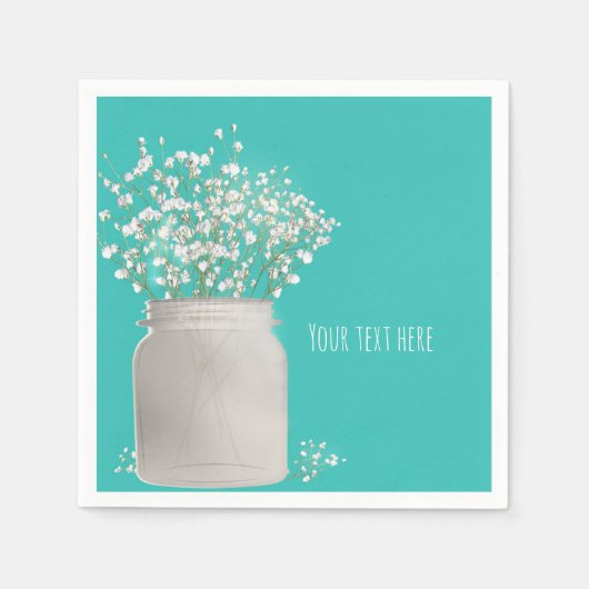 Türkisfarbenes Brautparty Mason Jar & Babys Atem Serviette (Vorderseite)