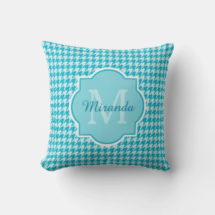 Türkisfarbenes Chic Monogram Hahnentrittmuster mit Kissen
