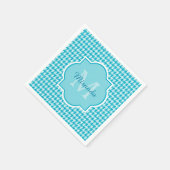 Türkisfarbenes Chic Monogram Hahnentrittmuster mit Serviette (Ecke)