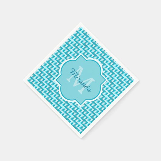 Türkisfarbenes Chic Monogram Hahnentrittmuster mit Serviette (Ecke)