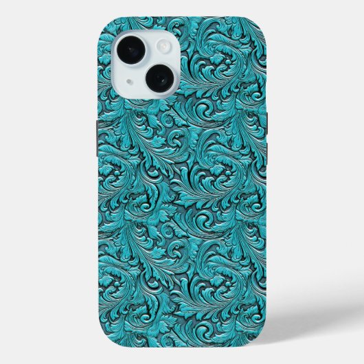 Türkisfarbenes Cowgirl mit Blumenmotiven aus Leder Case-Mate iPhone Hülle (Rückseite)