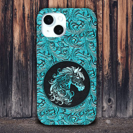 Türkisfarbenes Cowgirl mit Blumenmotiven aus Leder Case-Mate iPhone Hülle