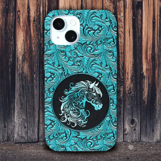 Türkisfarbenes Cowgirl mit Blumenmotiven aus Leder Case-Mate iPhone Hülle