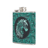 Türkisfarbenes Cowgirl mit Blumenmotiven aus Leder Flachmann (Links)