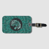 Türkisfarbenes Cowgirl mit Blumenmotiven aus Leder Gepäckanhänger (Vorderseite (Horizontal))