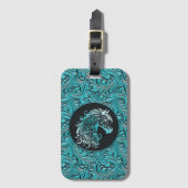 Türkisfarbenes Cowgirl mit Blumenmotiven aus Leder Gepäckanhänger (Vorderseite Vertikal)