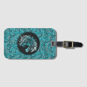 Türkisfarbenes Cowgirl mit Blumenmotiven aus Leder Gepäckanhänger (Vorderseite (Horizontal))