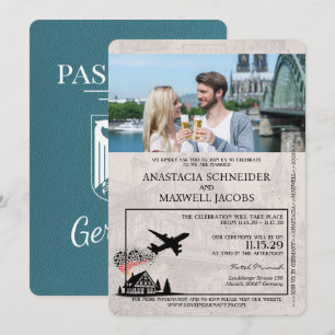Türkisfarbenes Deutschland Reisepass-Hochzeitseinl Einladung