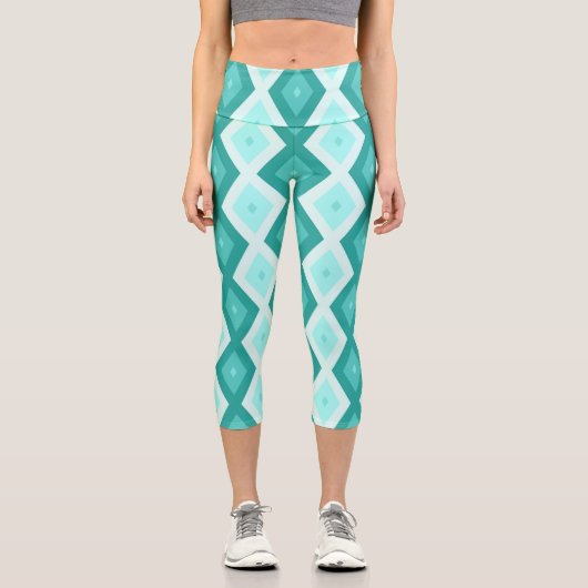 Türkisfarbenes Diamantmuster Capri Leggings (Vorderseite)