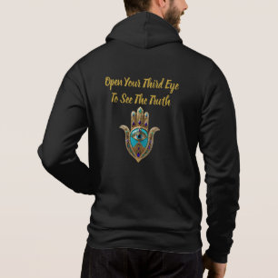 Türkisfarbenes drittes Auge Hamsa Zip Hoodie