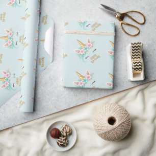 Türkisfarbenes Einhorn-Mädchen-Geburtstag Geschenkpapier
