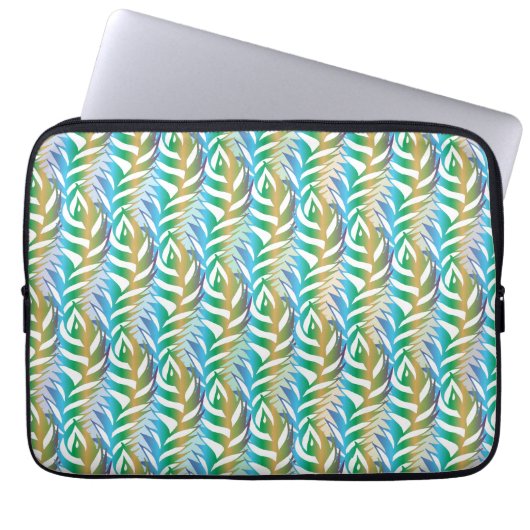 Türkisfarbenes Federmuster am Strand. Laptopschutzhülle (Vorderseite)