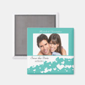 Türkisfarbenes Feld für Herz speichern das Datumsf Magnet (Vorderseite/Rückseite)