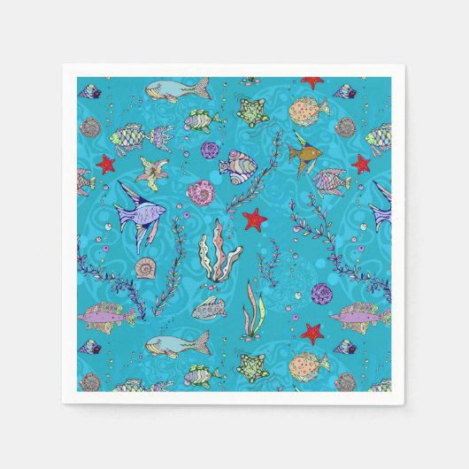 Türkisfarbenes Fischmuster Serviette (Vorderseite)