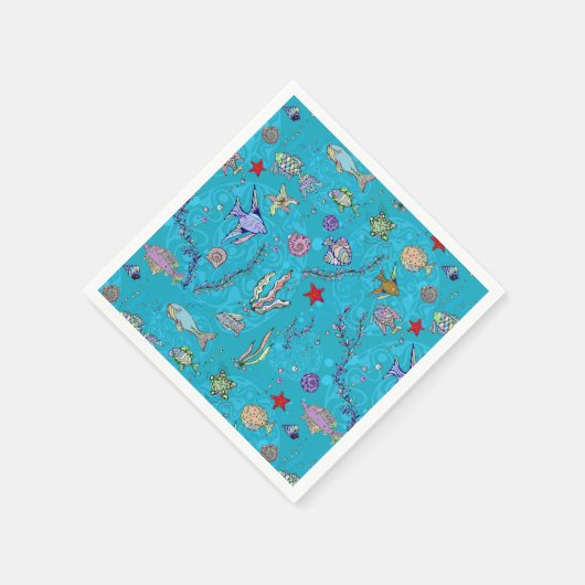 Türkisfarbenes Fischmuster Serviette (Ecke)