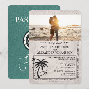 Türkisfarbenes Florida-Reisepass-Hochzeitseinladun Einladung