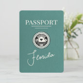 Türkisfarbenes Florida Reisepass Save The Date (Stehend Vorderseite)