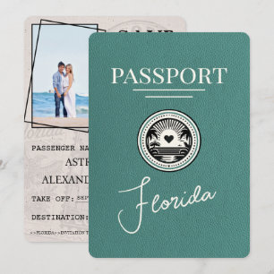 Türkisfarbenes Florida Reisepass Save The Date