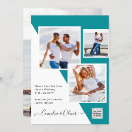 Türkisfarbenes Foto Hochzeitsstichtag QR-Code Rett Einladung