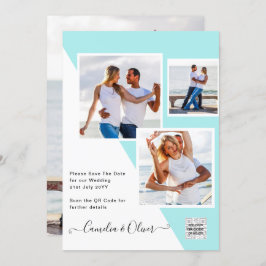 Türkisfarbenes Foto Hochzeitsstichtag QR-Code Rett Einladung