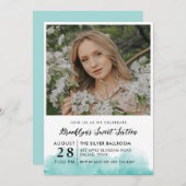 Türkisfarbenes Foto Süß 16 Einladung (Vorne/Hinten)