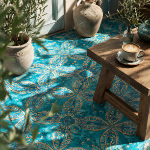 Türkisfarbenes Fraktal-Mandala Fliese