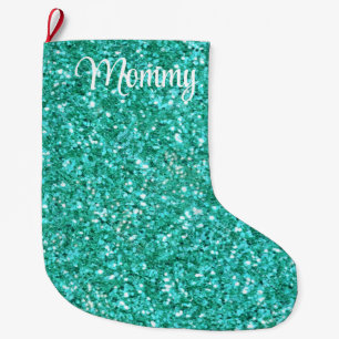Türkisfarbenes funkelndes Glittermuster Großer Weihnachtsstrumpf