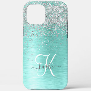 Türkisfarbenes gebürstetes Metall Silber Glitter M iPhone 12 Pro Max Hülle