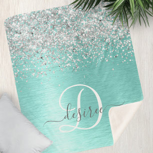 Türkisfarbenes gebürstetes Metall Silber Glitter M Sherpadecke
