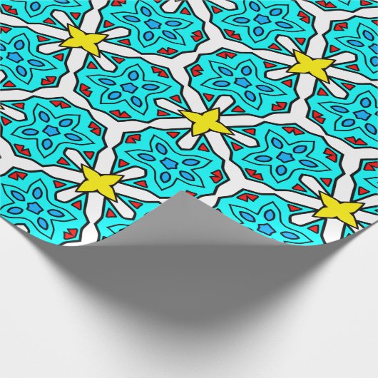 Türkisfarbenes, gelbes und rotes geometrisches Mus Geschenkpapier (Ecke)