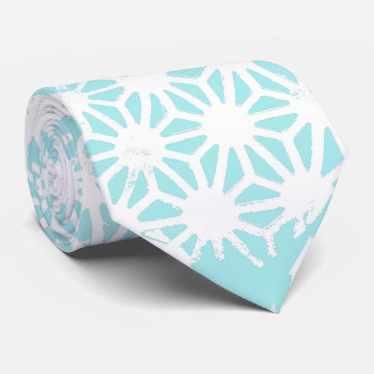 Türkisfarbenes geometrisches Muster Krawatte (Gerollt)