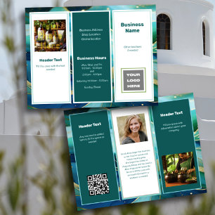 Türkisfarbenes Geschäftslogo QR-Code Dreifach-Falt Flyer