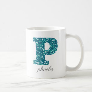 Türkisfarbenes Glitter-Monogramm P Personalisierte Kaffeetasse