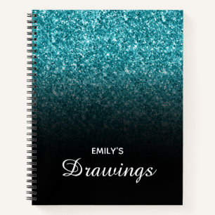 Türkisfarbenes Glitter Schwarz Ombre Personalisier Notizblock