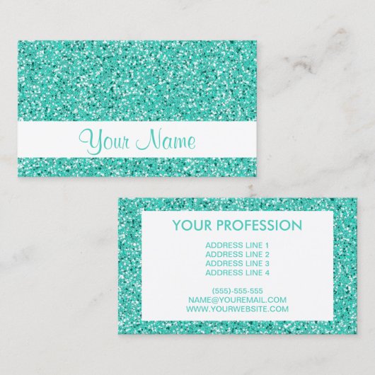 Türkisfarbenes Glitzer Muster Look-like Visitenkarte (Vorne/Hinten)