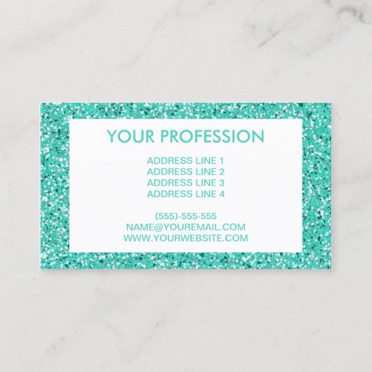 Türkisfarbenes Glitzer Muster Look-like Visitenkarte (Rückseite)