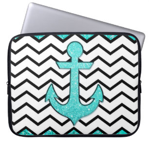 Türkisfarbenes glitzerndes Anker- und Chevron-Must Laptopschutzhülle