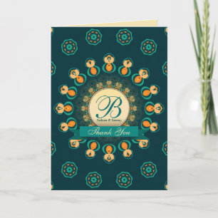 Türkisfarbenes Gold-Monogramm-Dankeskarten Dankeskarte